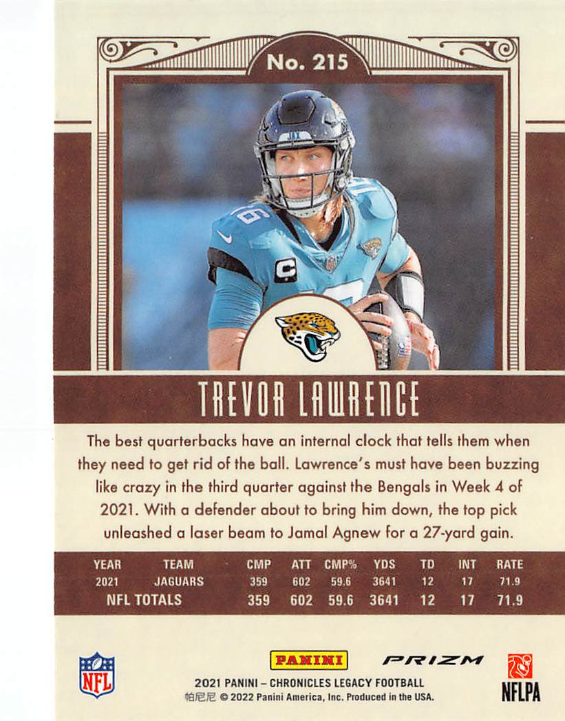 2022 Panini Chronicles Legacy Prizm Trevor Lawrence Silver Rookie RC 215 Jaguars