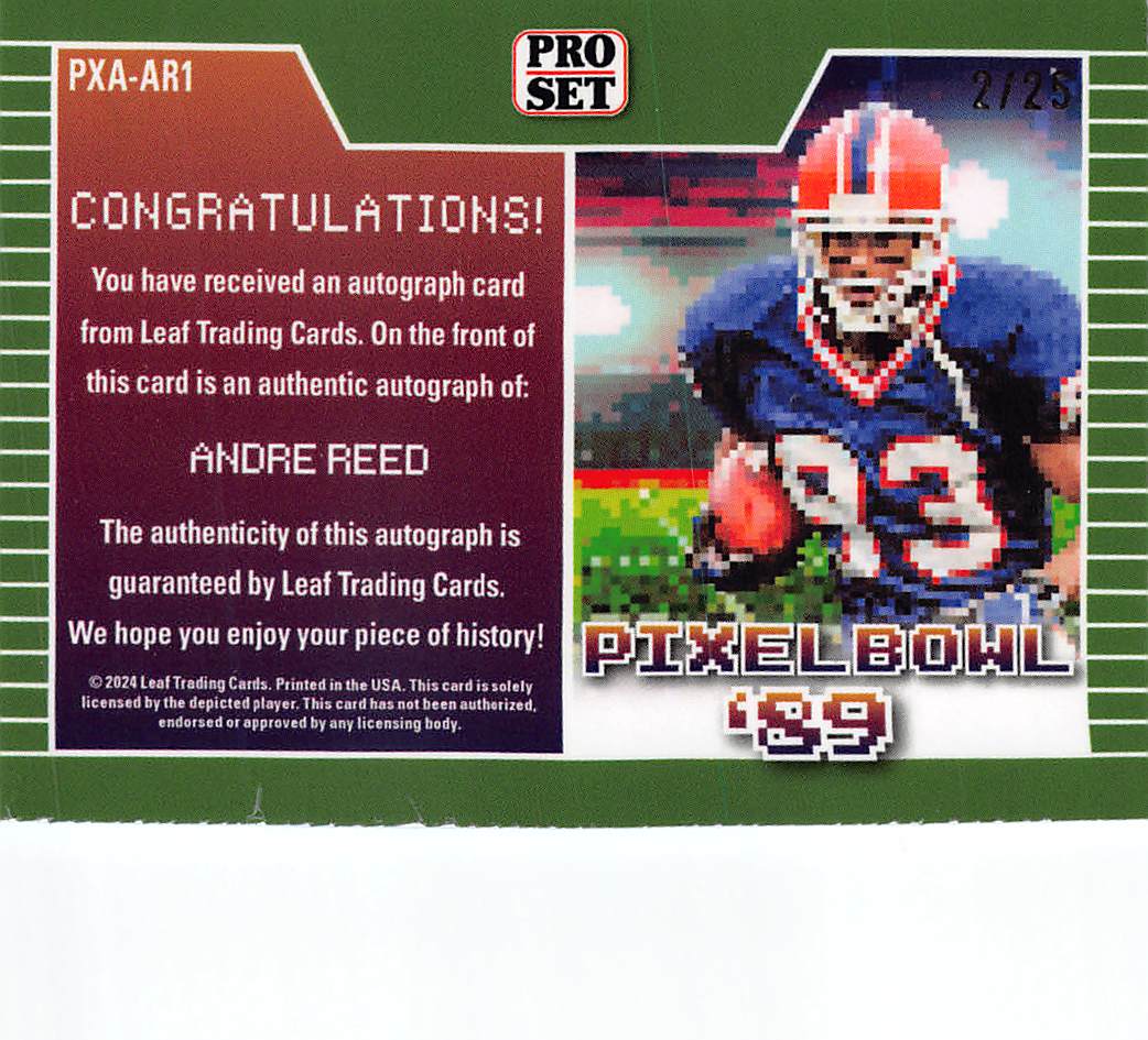 2024 Leaf Pro Set PixelBowl 89 Andre Reed Auto /25 #PXA-AR1 Buffalo Bills
