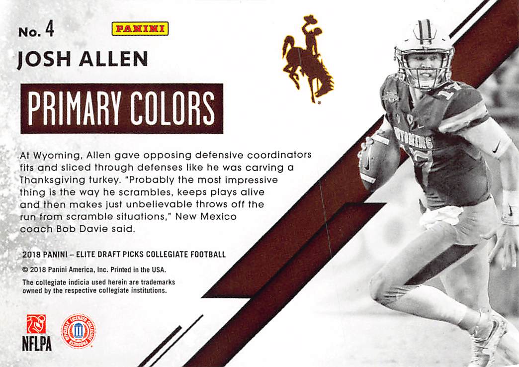 2018 Panini Elite Draft Picks Collegiate Josh Allen Rookie #4 Wyoming Cowboys