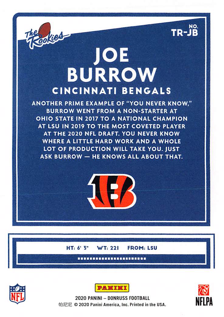 2020 Panini Donruss The Rookies Joe Burrow #TR-JB Cincinnati Bengals