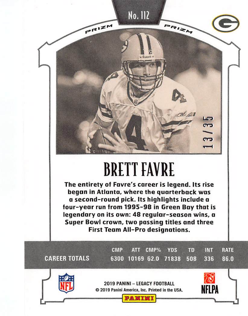 1995 Panini Legacy Football Brett Favre Bronze Prizm /35 #112 Green Bay Packers