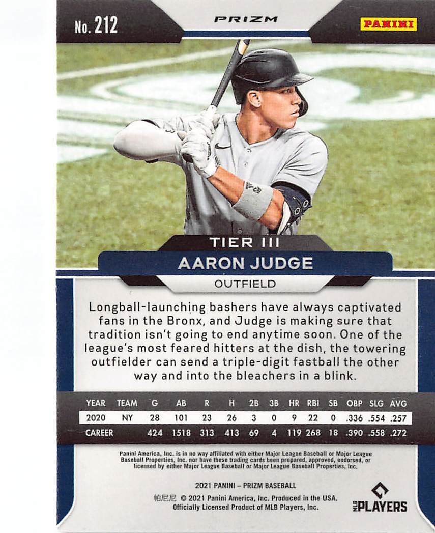 2021 Panini Prizm Baseball Aaron Judge Red #212 New York Yankees