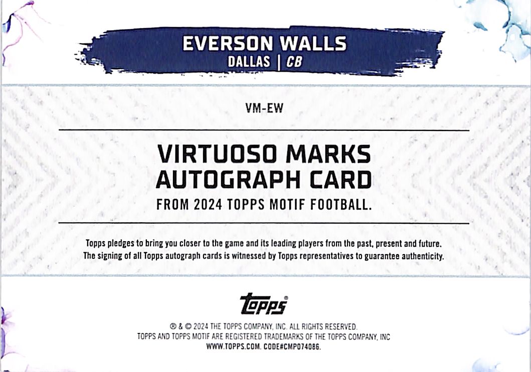 2024 Topps Motif Football Everson Walls /99 #VM-EW Dallas Cowboys