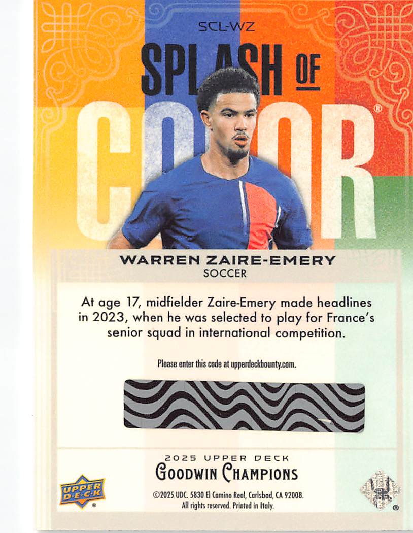 2025 Upper Deck Goodwin Champions Splash of Color Warren Zaire-Emery #SCL-WZ