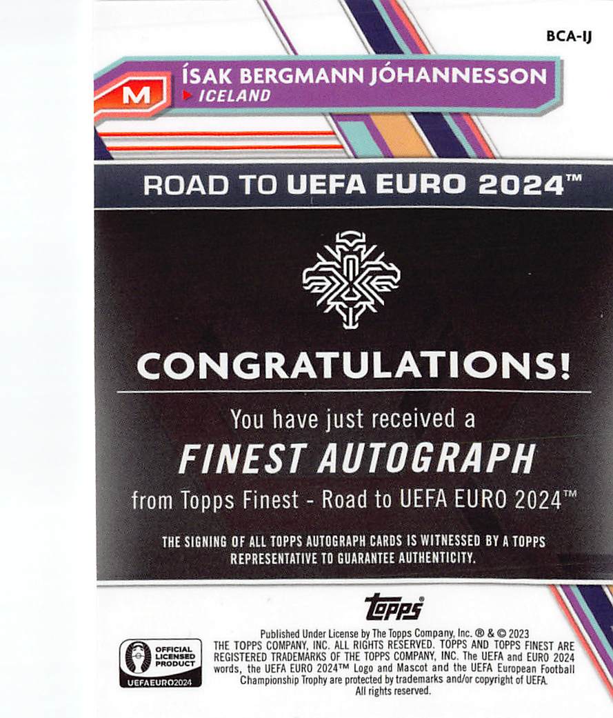 2024 Topps Finest Road to EURO Ísak Bergmann Jóhannesson Auto #BCA-IJ Iceland