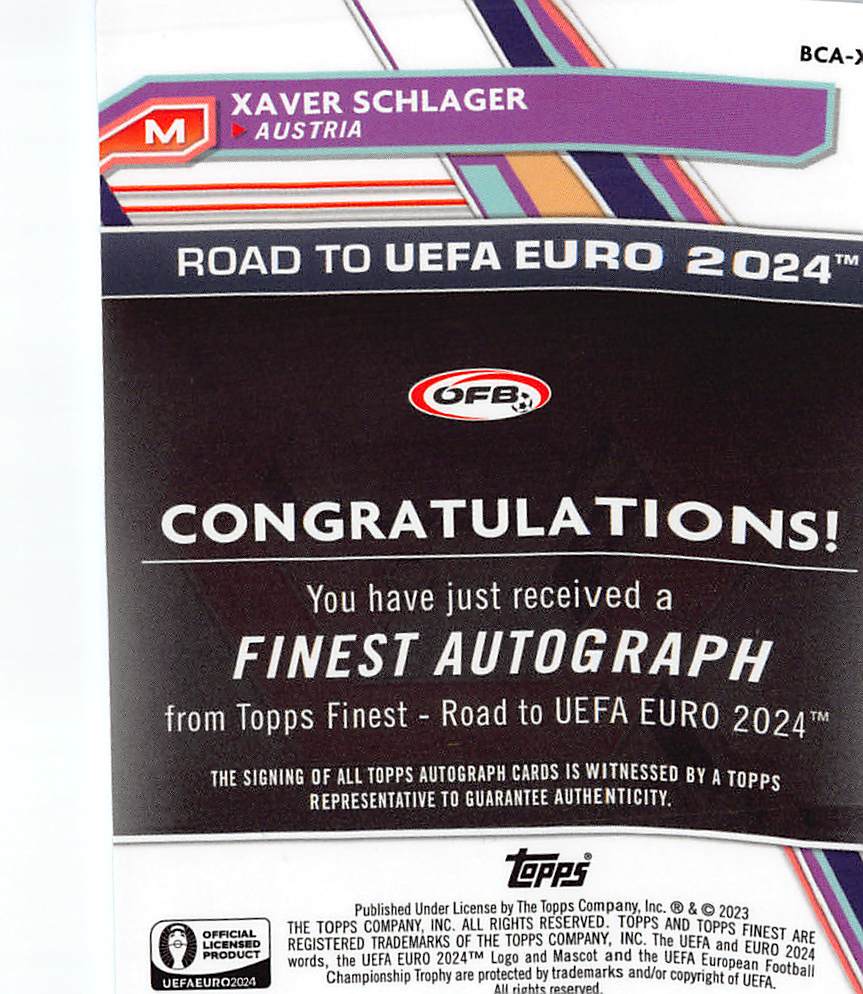 2024 Topps Finest EURO Xaver Schlager Blue Refractor Auto /150 #BCA-XS Austria