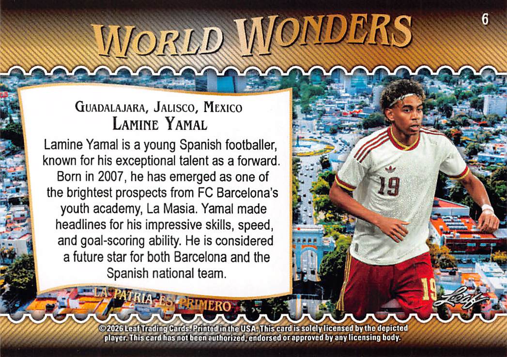2026 Leaf World Wonders Lamine Yamal #6 Spain FC Barcelona