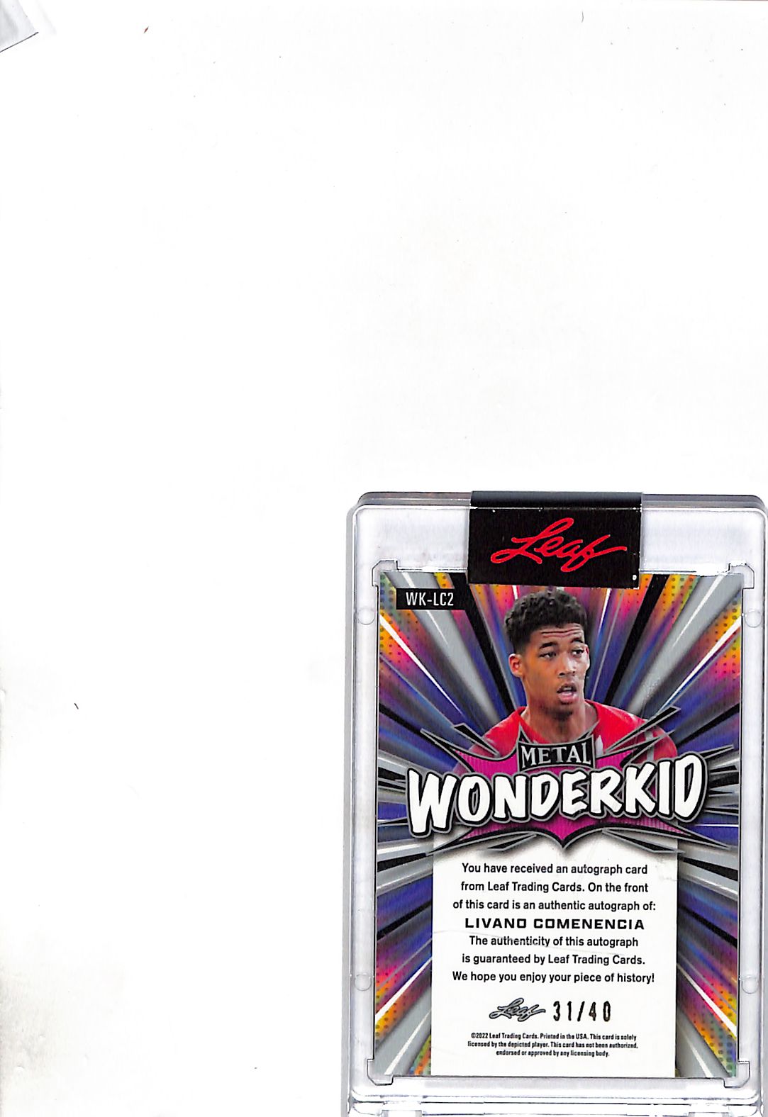 2023 Leaf Metal Wonderkids Livano Comenencia Autograph /40 #WK-LC2