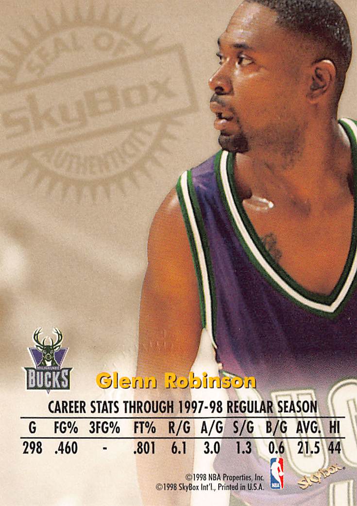 1998 SkyBox Autographics Glenn Robinson Auto Autograph Milwaukee Bucks
