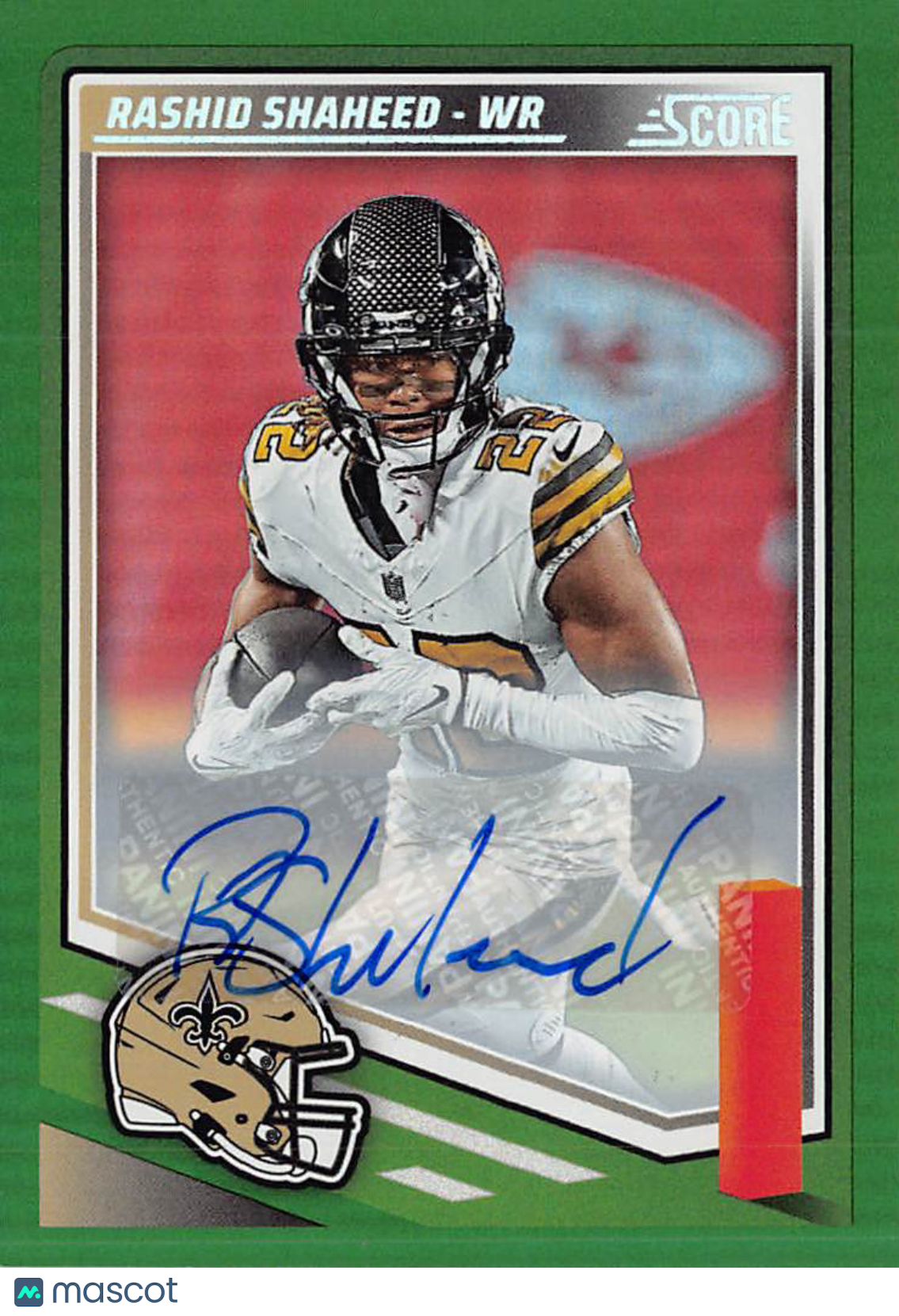 2025 Panini Score Football Rashid Shaheed Green Autograph #191 Saints