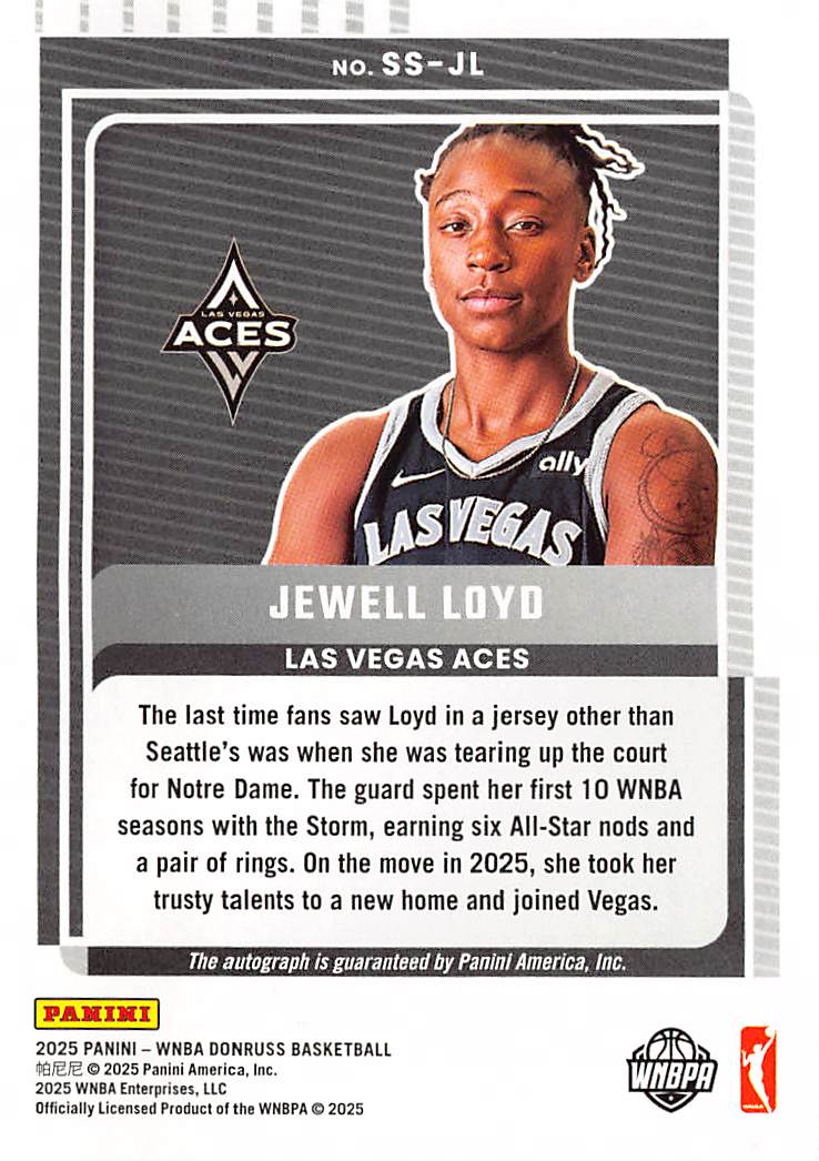 2025 Panini Donruss Jewell Loyd Signature Series Auto #SS-JL Las Vegas Aces