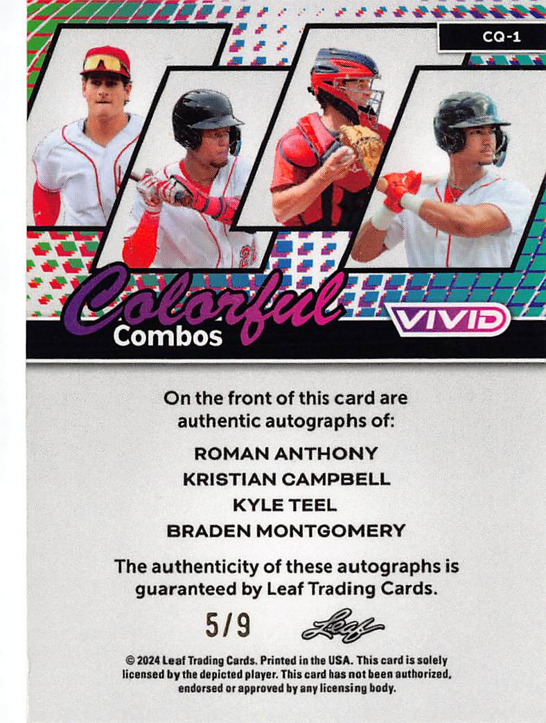 2024 Leaf Vivid Roman Anthony Kyle Teel Braden Montgomery Campbell Auto /9 #CQ-1