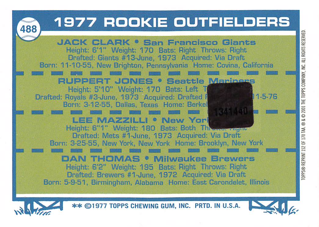 2001 Topps Archives Jack Clark Autograph #488 San Francisco Giants