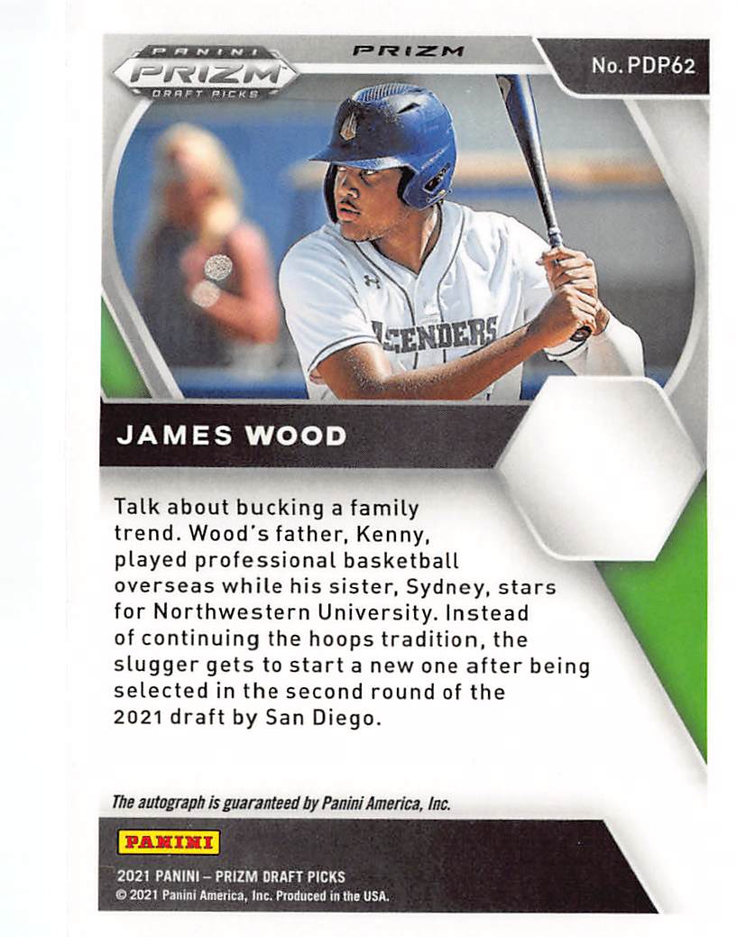 2021 Panini Prizm Draft Picks James Wood Rookie Autograph #PDP62