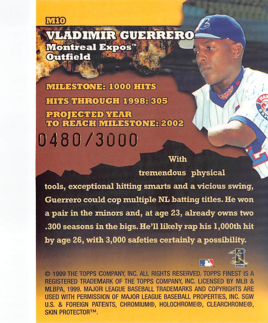 1999 Topps Finest Milestones Vladimir Guerrero 0480/3000 #M10 Montreal Expos