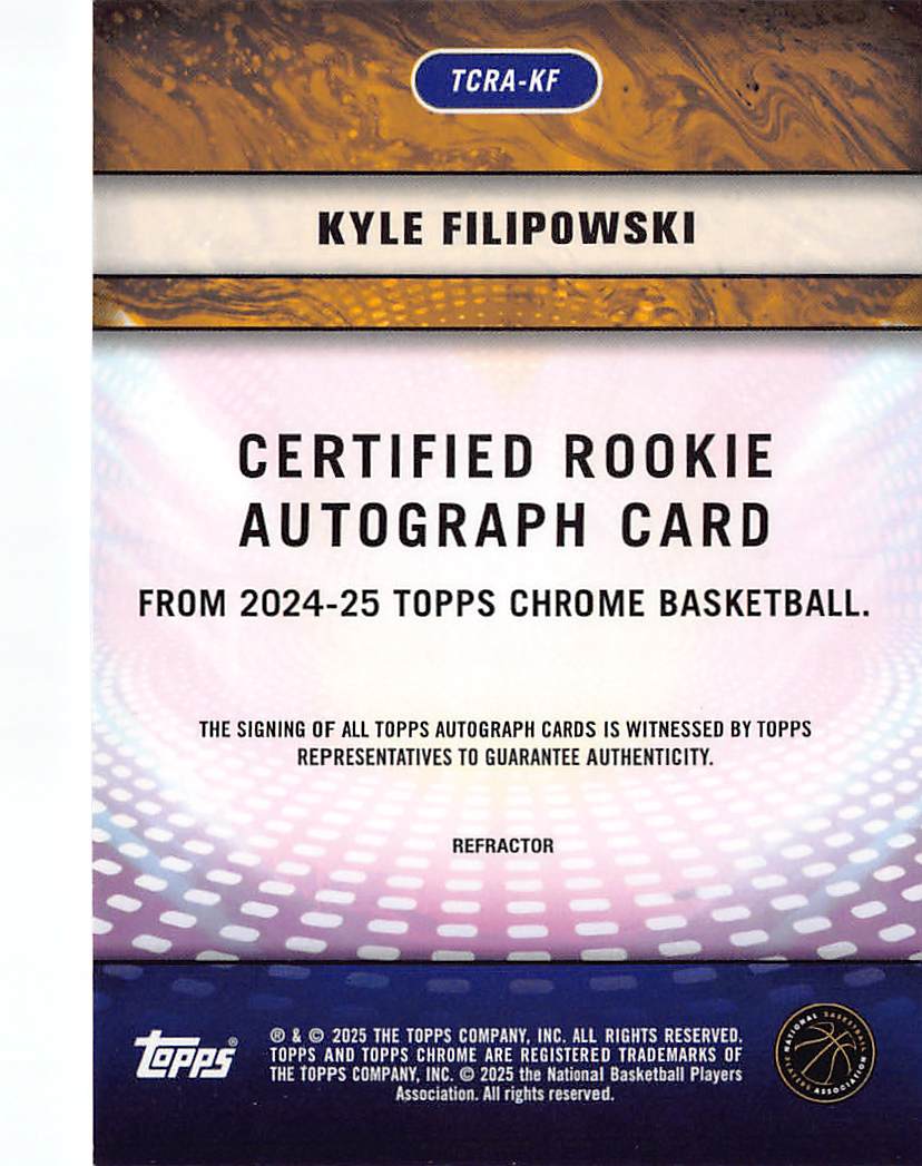 2024-25 Topps Chrome Kyle Filipowski Auto Rookie Refractor RC #TCRA-KF Utah Jazz