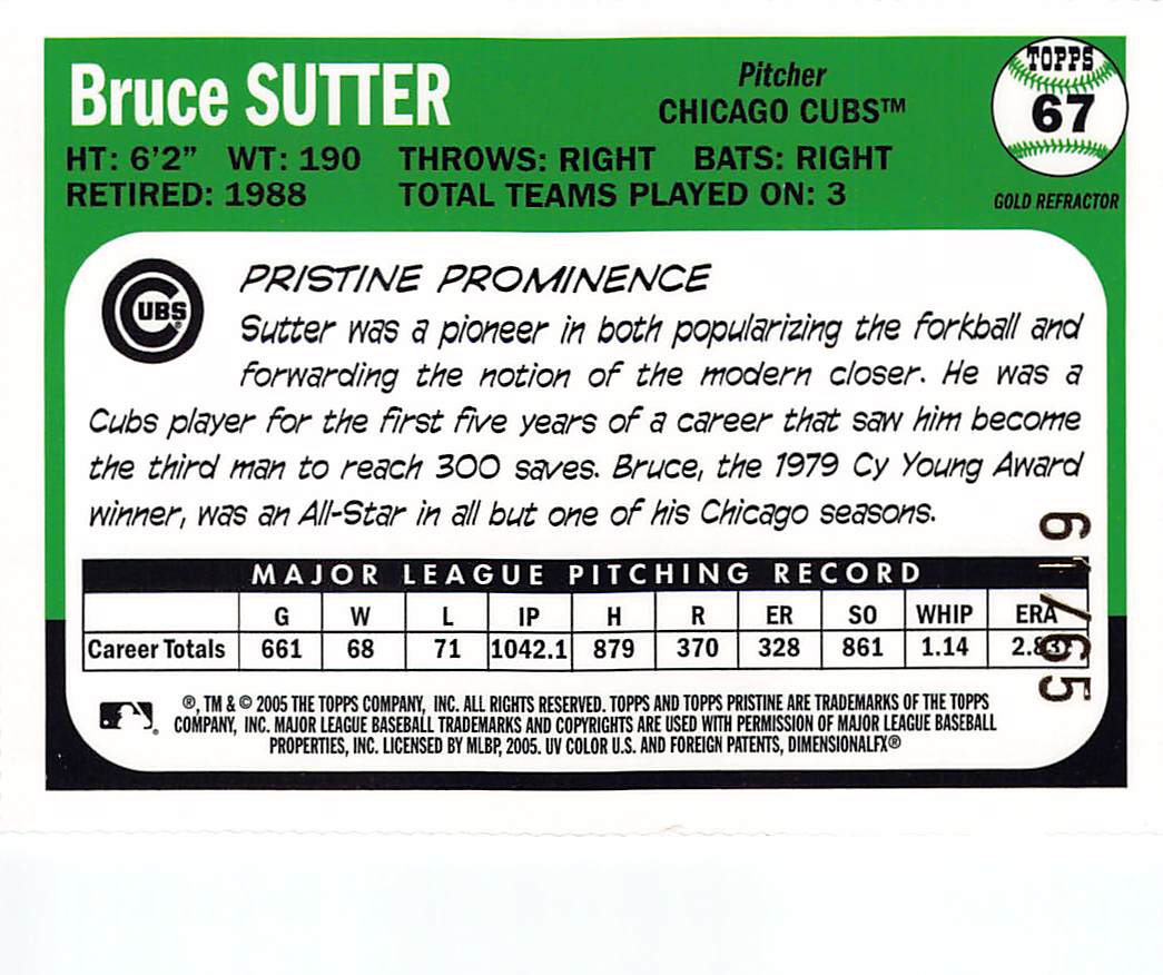 2005 Topps Pristine Bruce Sutter Gold Refractor /65 #67 Chicago Cubs