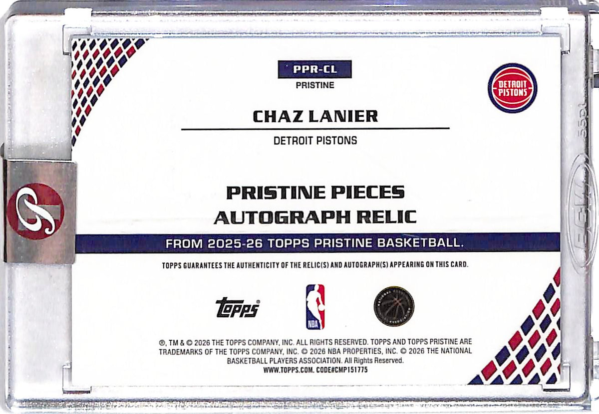 2025-26 Topps Pristine Chaz Lanier Patch Auto Blue /75 Rookie RC #PPR-CL Pistons