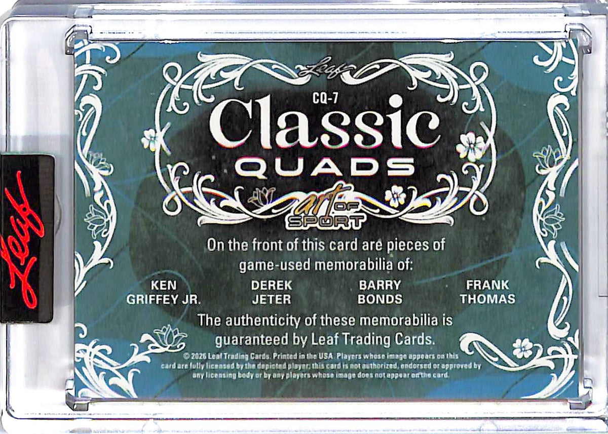 2026 Leaf Art of Sport Thomas Griffey Jr. Barry Bonds Derek Jeter Relic /7 #CQ-7