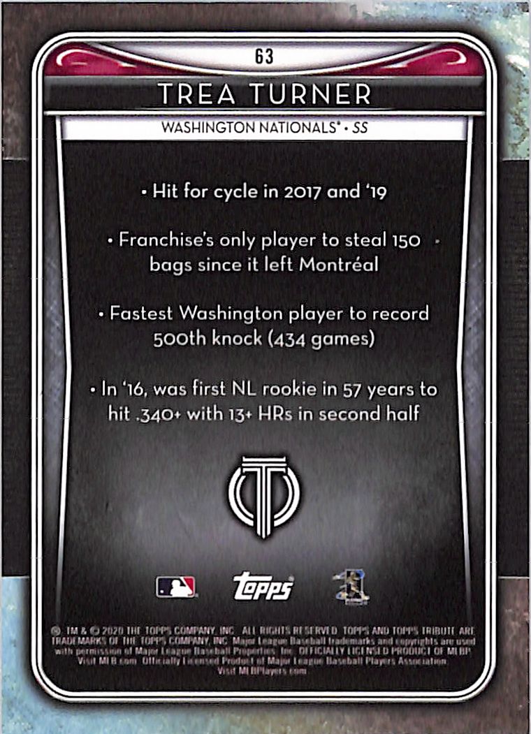 2020 Topps Tribute Trea Turner Red /10 #63 Washington Nationals