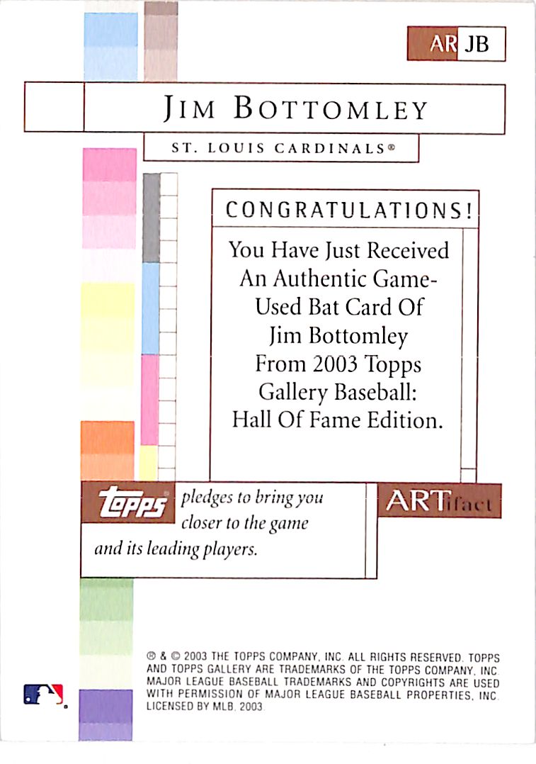 2003 Topps Gallery Hall Of Fame Edition Jim Bottomley Bat #AR-JB Cardinals