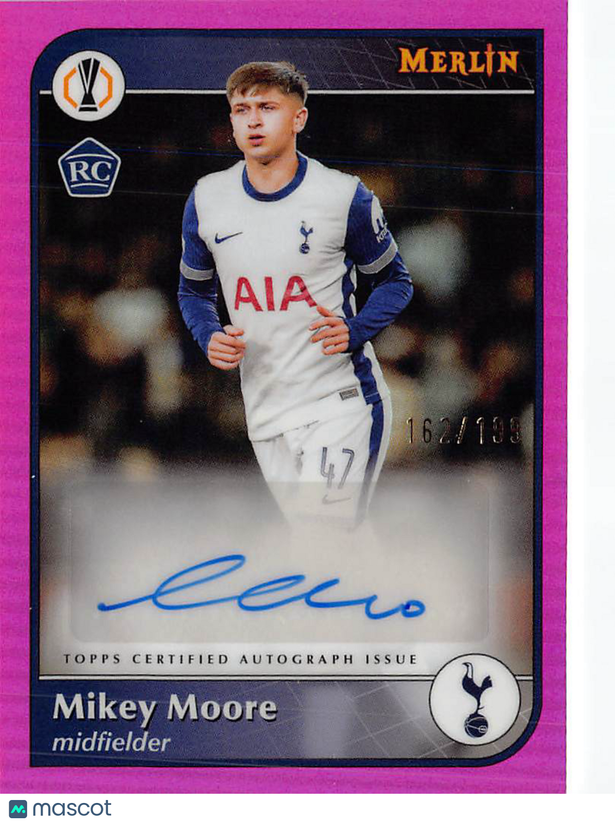 2024-25 Topps Merlin UEFA Mikey Moore Pink Auto Rookie /199 RC #AU-MOO Tottenham