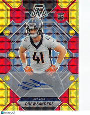 2023 Panini Mosaic Drew Sanders Red Yellow Fusion Auto Rookie RC #318 Broncos