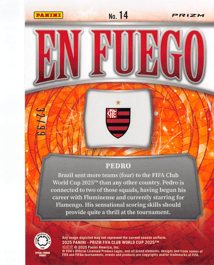 2025 Panini Prizm FIFA Club World Cup Pedro Orange Ice /99 RC #14 Flamengo