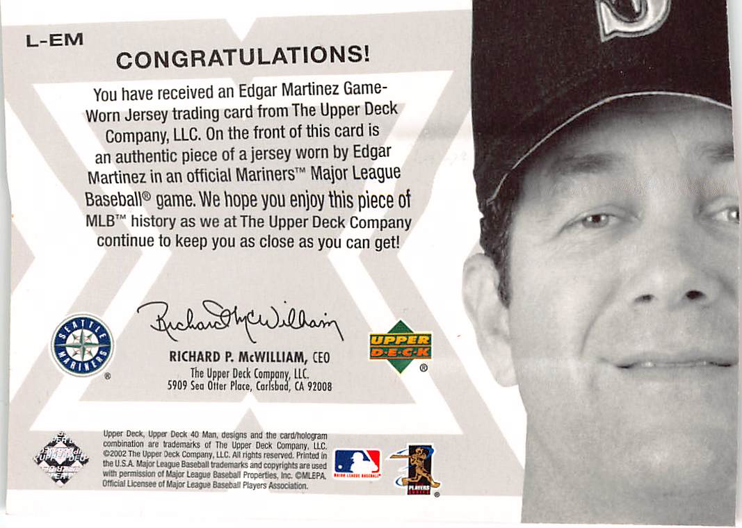 2002 Upper Deck 40-Man Looming Large Edgar Martinez /250 Jersey #L-EM Mariners