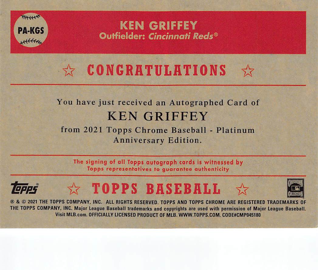 2021 Topps Chrome Platinum Anniversary Ken Griffey Sr. Autograph #PA-KGS Reds