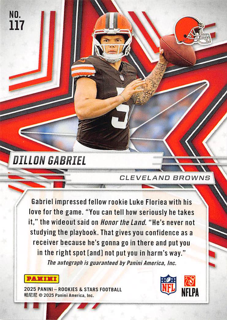 2025 Panini Rookies & Stars Football Dillon Gabriel Red Auto Rookie #117 Browns