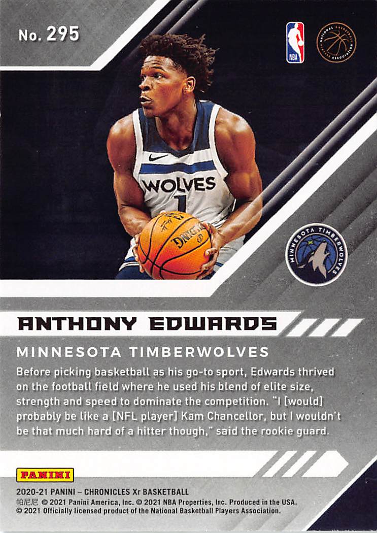 2020-21 Panini Chronicles XR Anthony Edwards Green Rookie RC #295 Timberwolves