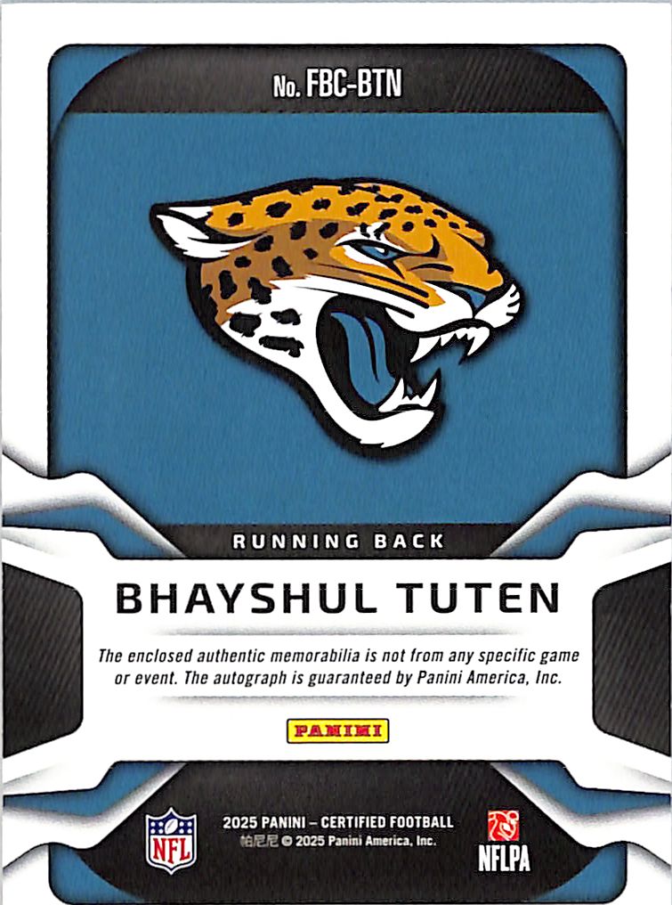 2025 Certified Bhayshul Tuten Pink Rookie Patch Auto /299 #FBC-BTN Jaguars