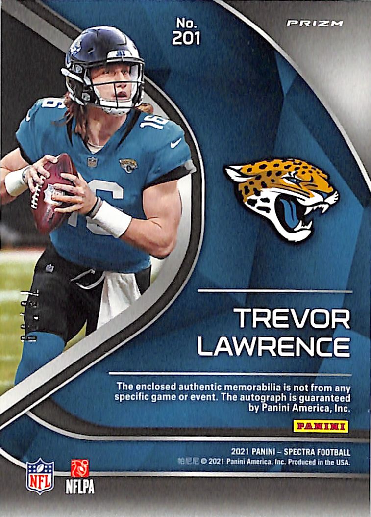 2021 Panini Spectra Trevor Lawrence Rookie Patch Auto /99 Patch RC #201 Jaguars