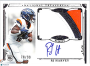 2026 Panini National Treasures RJ Harvey Rookie Patch Auto /99 RC #173 Broncos