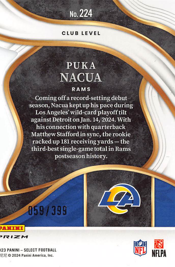 2024 Panini Select Puka Nacua Orange Prizm Die-Cut /399 Rookie RC #224 Rams
