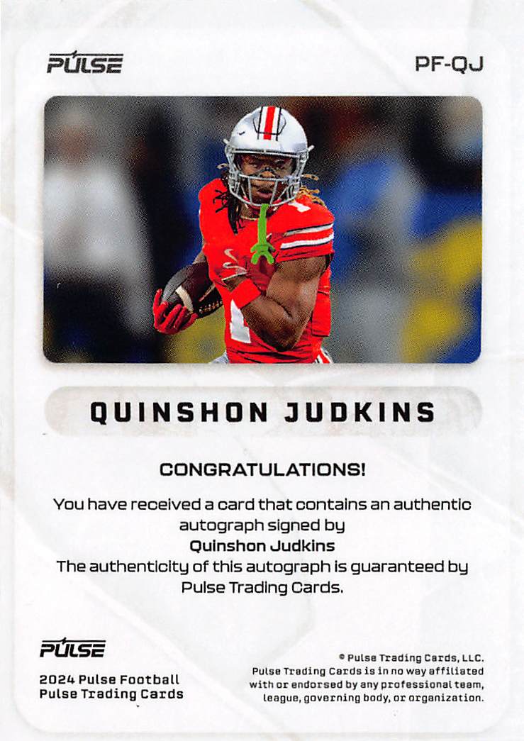 2024 Pulse Football Quinshon Judkins Rookie Autograph #PF-QJ Ohio State Buckeyes