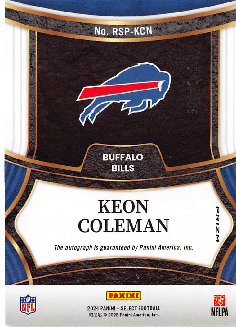 2024 Panini Select Keon Coleman Rookie Autograph /399 RC #RSP-KCN Buffalo Bills