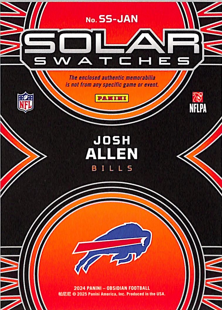 2025 Panini Obsidian Football Josh Allen Patch Memorabilia #SS-JAN Buffalo Bills