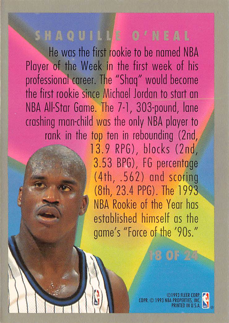 1993-94 Fleer Rookie Sensations Shaquille O'Neal #18 of 24 Orlando Magic