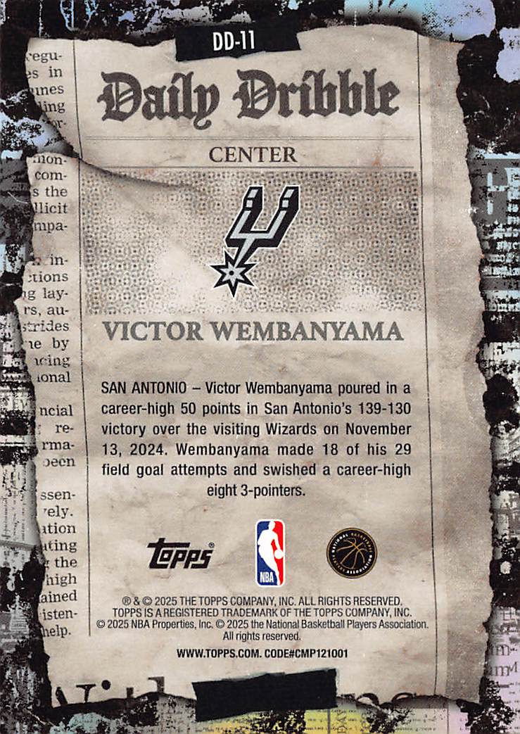 2025-26 Topps Basketball Daily Dribble Victor Wembanyama #DD-11 Spurs