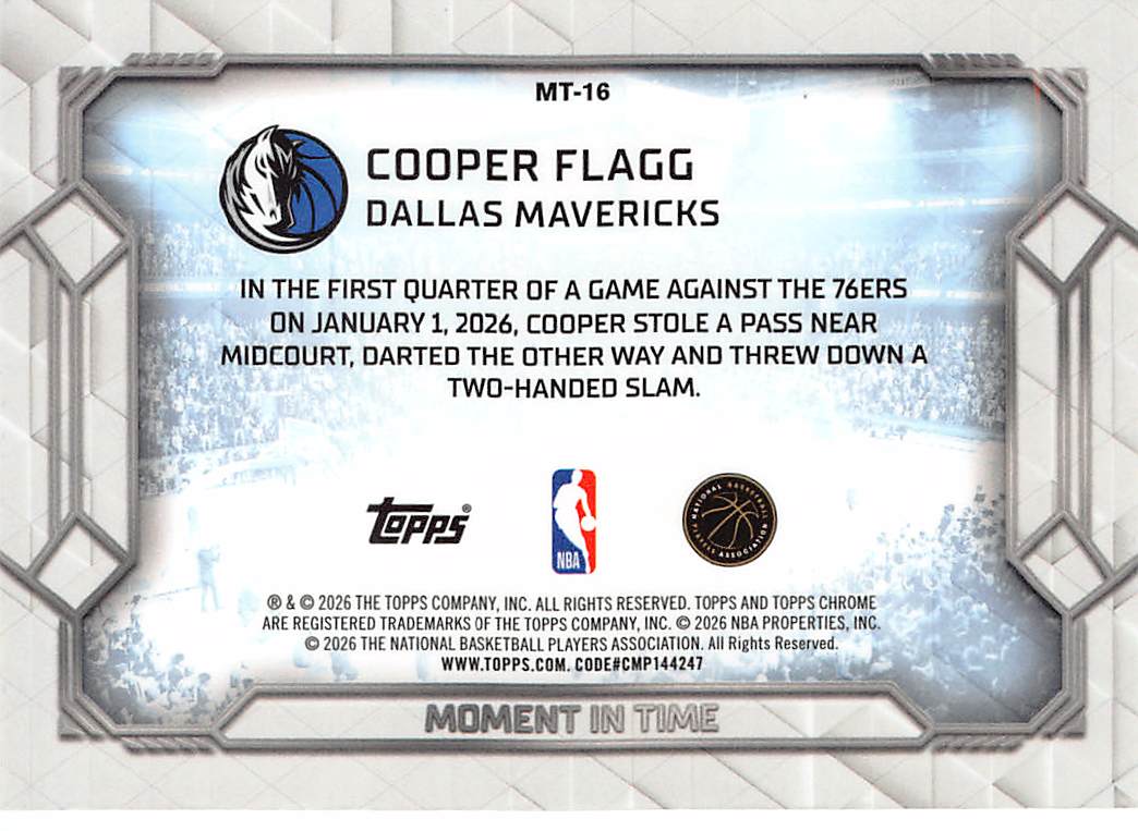 2025-26 Topps Chrome Update Cooper Flagg Moment in Time Rookie RC #MT-16
