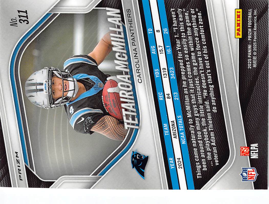 2025 Panini Prizm Tetairoa McMillan Red White and Blue Rookie RC #311 Panthers