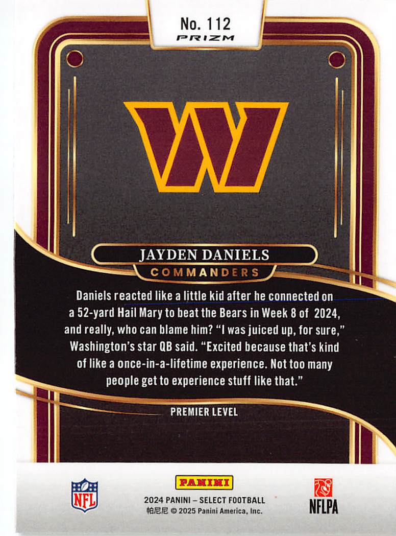 2025 Panini Select Jayden Daniels Green and Black Shock Rookie RC 112 Commanders