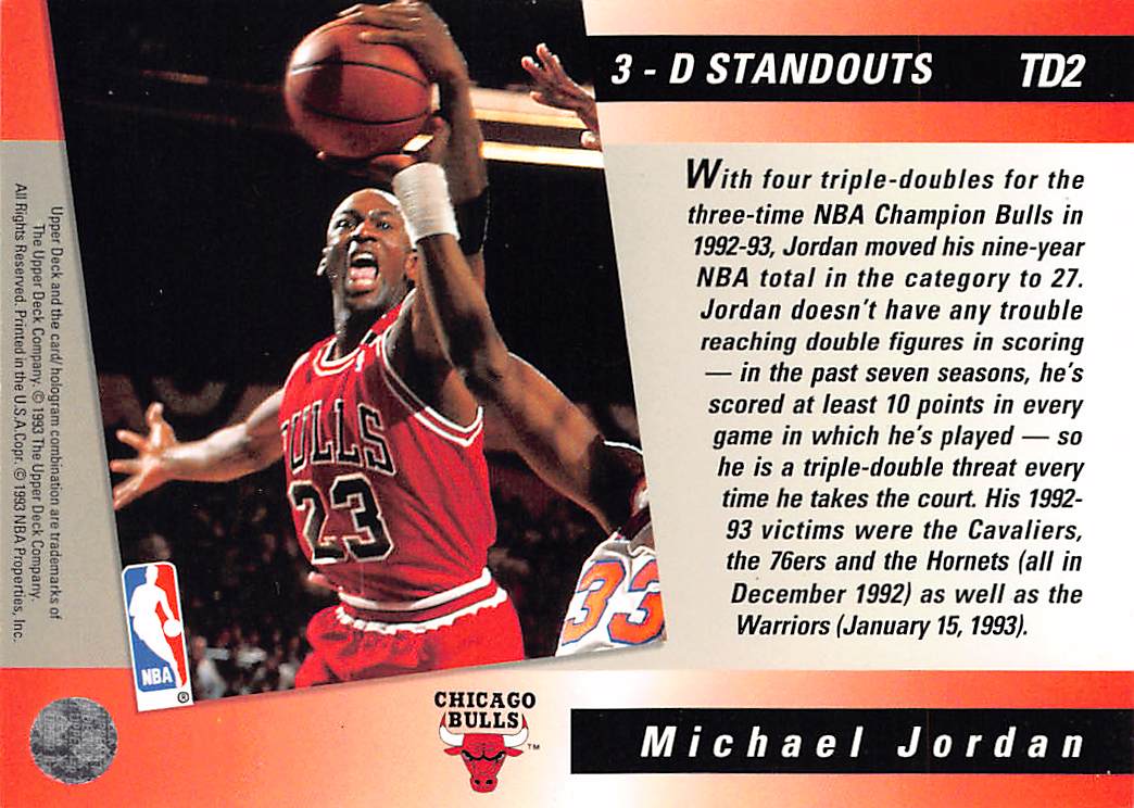 1993 Upper Deck 3-D Standouts Michael Jordan Triple Double #TD2 Chicago Bulls