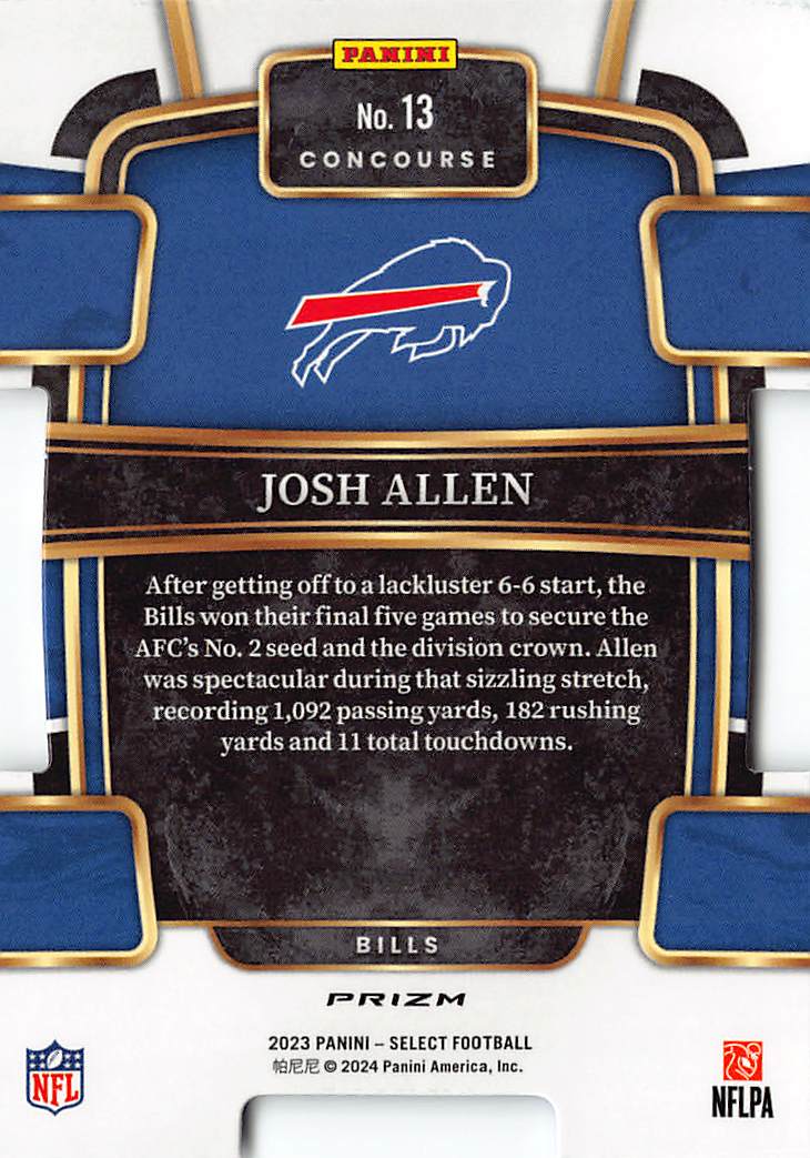 2023 Panini Select Josh Allen Red Blue Die-Cut #13 Buffalo Bills