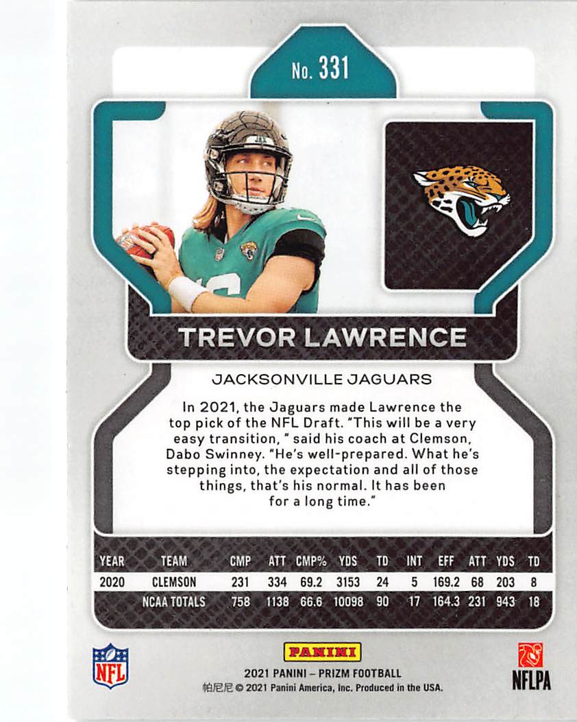 2021 Panini Prizm Football Trevor Lawrence Rookie RC #331 Jacksonville Jaguars