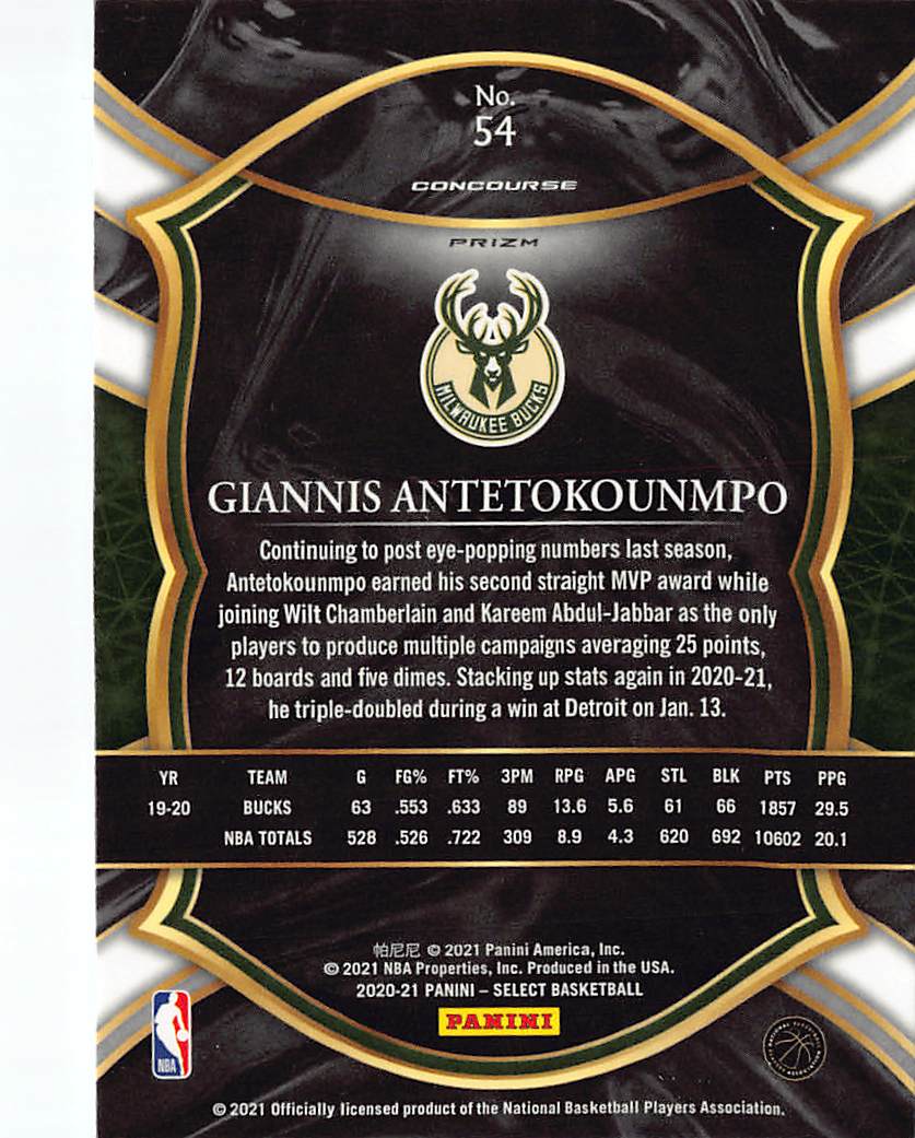 2021-22 Panini Select Giannis Antetokounmpo Blue Prizm #54 Milwaukee Bucks