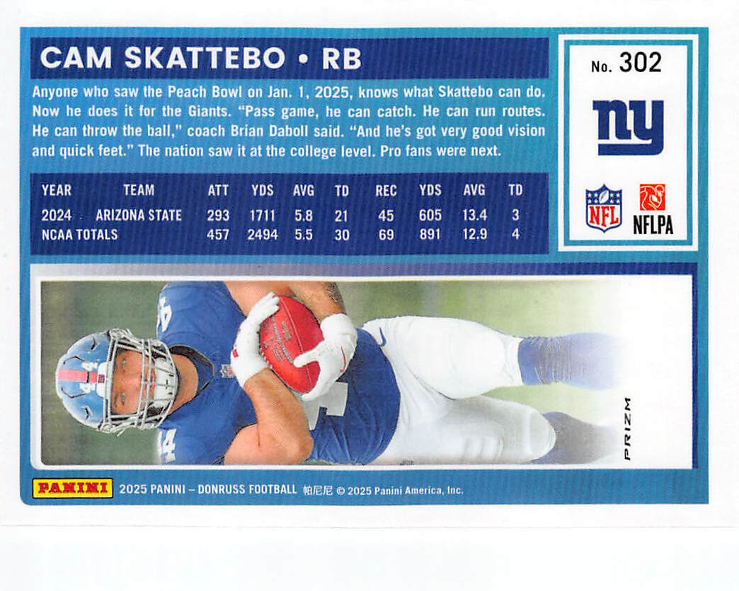 2025 Panini Donruss Optic Cam Skattebo Red Wave Rookie #302 New York Giants