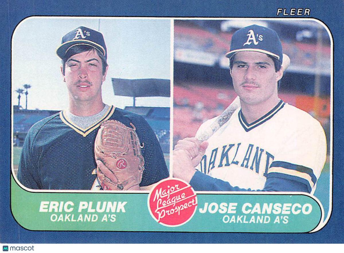 1986 Fleer Eric Plunk Jose Canseco Rookie #649 Oakland Athletics